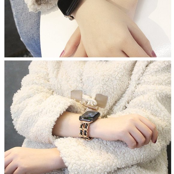 NEW Strap Chain Leather Stainless Band For Apple Watch - SB - Picture 13 of 13